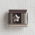 Italienisches Modul-Charm aus Edelstahl mit einem 3D-Stern-Relief in Matt-Optik - Goldstern auf Silberner Basis (7)