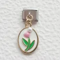 Charm per bracciale modulare italiano con ciondolo a tulipano smaltato rosa e perla - Tulipano Bianco Argento