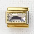 Italian style gold charm link with rectangular gemstone and beaded border detail - Transparent Rectangle(43)