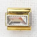 Italian modular charm in gold finish with rectangular clear crystal and beaded frame - Transparent Rectangle Beaded Frame(44)