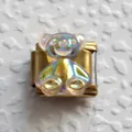 Italienischer Charm-Link mit goldener Basis und schillerndem Laser-Harzbären-Anhänger - Gold Irisierend Laser Bär (41)