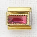 Italian style gold modular charm link featuring a step-cut pink gemstone with beaded edges - Rose Pink Rectangle(45)