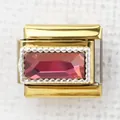 Italian style gold charm with rectangular pink gemstone and silver beaded border - Pink Rectangle(46)