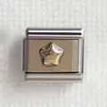 Detailansicht eines italienischen Charm-Glieds aus Edelstahl mit goldenem Stern - 3D Goldstern auf Silber (9)