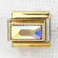 Italian charm link in gold with a rectangular iridescent gem and beaded edge detail - Rainbow Rectangle(47)
