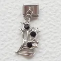 Detail of Italian charm bracelet link with tulip flower design and black gemstones - Black Rhinestone Flower