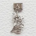 Italian charm link featuring a silver tulip design with three inset sparkling crystals - Clear Rhinestone Flower