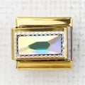 Italian style gold modular charm link featuring a rectangular iridescent gemstone - Rainbow Rectangle Beaded Border(48)