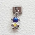 Italian modular charm bracelet featuring a silver astronaut pendant with blue starry enamel - Astronaut Style One