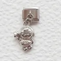 Polished silver astronaut charm link for DIY Italian modular stretch bracelets - Astronaut Style Two