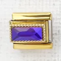 Italian modular charm in gold finish with a faceted purple rectangular gemstone - Purple Rectangle(49)