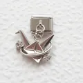 Macro view of silver origami crane charm with rhinestones for Italian link bracelets - Clear Stone Origami Crane