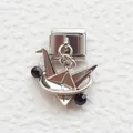 Italian charm link featuring a silver origami crane pendant with black crystal accents - Black Stone Origami Crane