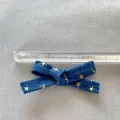 Blue denim plaid bow with golden stars and moon patterns, 7.5cm width for DIY crafts - Navy Blue With Gold Stars