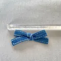Blue denim bow with white stitching measured at 5.5cm for DIY clothing crafts - Blue Denim With White Stitching