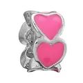 Polished silver heart charm with pink enamel hearts for DIY charm bracelets - Pink Heart