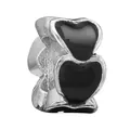 Silver-toned double heart charm with black enamel for DIY bracelet making - Black Heart
