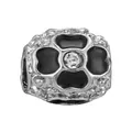 Silver flower charm with black enamel and sparkling zircon center for DIY bracelets - Four-Petal Flower Black Enamel Style