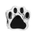 Silver alloy pet paw bead with black enamel for DIY charm bracelets and necklaces - Black Paw Print Charm Pendant