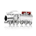 Silver train engine charm with red enamel gift box detail and reflective base - Red Gift Box Locomotive (34)