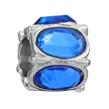 Silver alloy charm bead with blue oval gemstones for DIY bracelet making - Large Hole Cylinder Blue Oval Stone Style (33)