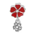 Dual-layer flower charm with red enamel, crystal inlay, and silver alloy for DIY bracelets - Normal Specification / Double Layer Red Flower Pendant
