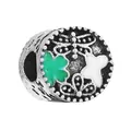 Oxidized silver bead charm with green and white enamel flowers and dragonfly design - Dragonfly Floral Oxidized Style (17)