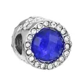Silver bead charm with large blue faceted gemstone and pavé zircon border for DIY bracelet - Round Blue Large Stone Style (3)