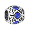 Antique silver bead charm with deep blue crystals and bohemian geometric relief patterns - Ethnic Geometric Dark Blue Ball Style (20)