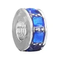 Macro detail of silver barrel charm with deep blue square-cut crystal inlay for jewelry - Barrel Dark Blue Rhinestone Style (5)