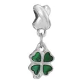 Silver four-leaf clover charm with green enamel detail for DIY beaded bracelets - Green Enamel Clover Dangle (39)