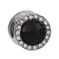 Silver bead charm with faceted black gemstone and white pave-set stones for DIY bracelets - Large Black Gemstone Pavé Rhinestone Style