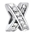 Silver X-shaped bead charm with clear pavé zircon stones for DIY jewelry making - X Shape Pavé