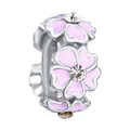 Silver bead with purple enamel cherry blossom and sparkling crystal center - Purple Cherry Blossom (20)