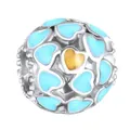 S925 silver hollow heart charm with blue enamel and gold glitter for DIY bracelets - Blue Hollow Heart Ball (15)