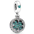 Silver bead charm with blue gemstone petals and white crystals in a floral design - Teal Hollow Dangle Style (4)