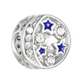Star and moon charm bead with blue enamel stars and sparkling white zircons - Star Moon Hollow (21)