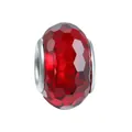 Red faceted crystal charm bead with silver metal core for DIY bracelet jewelry - 100pcs Pack / Red