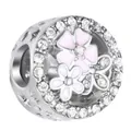 Silver bead charm with pink enamel flowers and crystal stones for DIY bracelet - Enamel Flower Sphere (26)