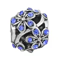 Perle fleur bleue avec cristaux et métal argenté ajouré pour bracelets DIY - Style Fleurs Bleu Ciel (007)