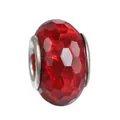 Faceted red crystal bead with silver metal core for DIY charm bracelets and jewelry - 100pcs Pack / Red