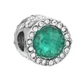 Silver bead charm with faceted green gemstone and white zircon ring for DIY bracelets - Green Round Faceted Halo (26)