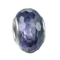 Polished violet faceted crystal charm bead with silver metal core for DIY bracelets - 100pcs Pack / Purple