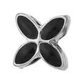 Classic black enamel four-petal flower charm bead in polished silver metal frame - Four-Petal Flower Geometric Black Fill Style