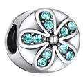 Alloy five-petal flower charm with light blue gemstone inlays for DIY bracelets - Blue Five-petal Flower