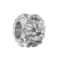 Silver bead charm with embossed floral texture and sparkling clear crystals - Silver Rhinestone Flower Style (009)