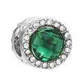 Emerald green gemstone bead charm with white zircon halo for DIY bracelet - Green Halo Oxidized Style (28)