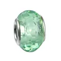 Faceted light green glass charm with silver metal core for DIY bracelet jewelry - 100pcs Pack / Light Green