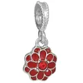Silver flower charm with red enamel petals and a central crystal for DIY bracelets - Red Flower With Single Stone Charm (40)