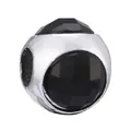 Silver bead charm for DIY bracelets featuring black faceted crystals and round shape - Black Gemstone Inlaid Style